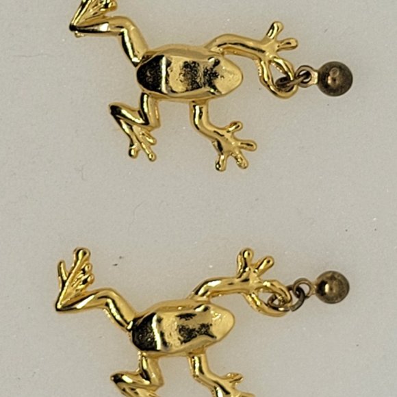 Earrings Gold Frog (post/stud) E_OT0005. - Picture 3 of 3